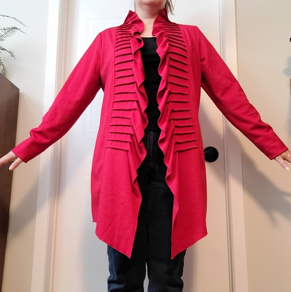 Red ruffled open jacket - Picture 1 of 7